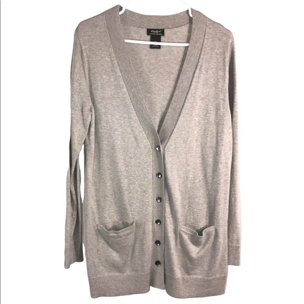 Eddie Bauer Cotton Cashmere Gray Long Cardigan